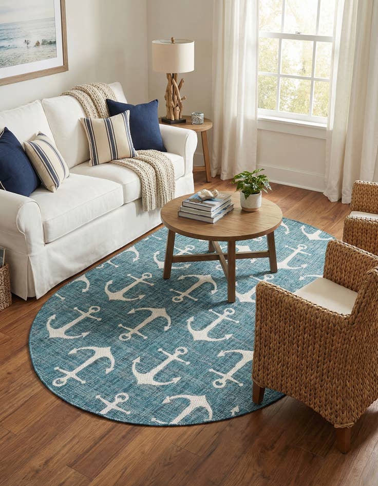 Detail image of 5' 3 x 8'  Washable Coastal Indoor / Outdoor Oval Rug
