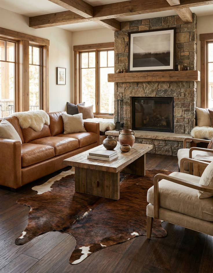 Detail image of 5' 1 x 5' 11 Cowhide Leather Rug