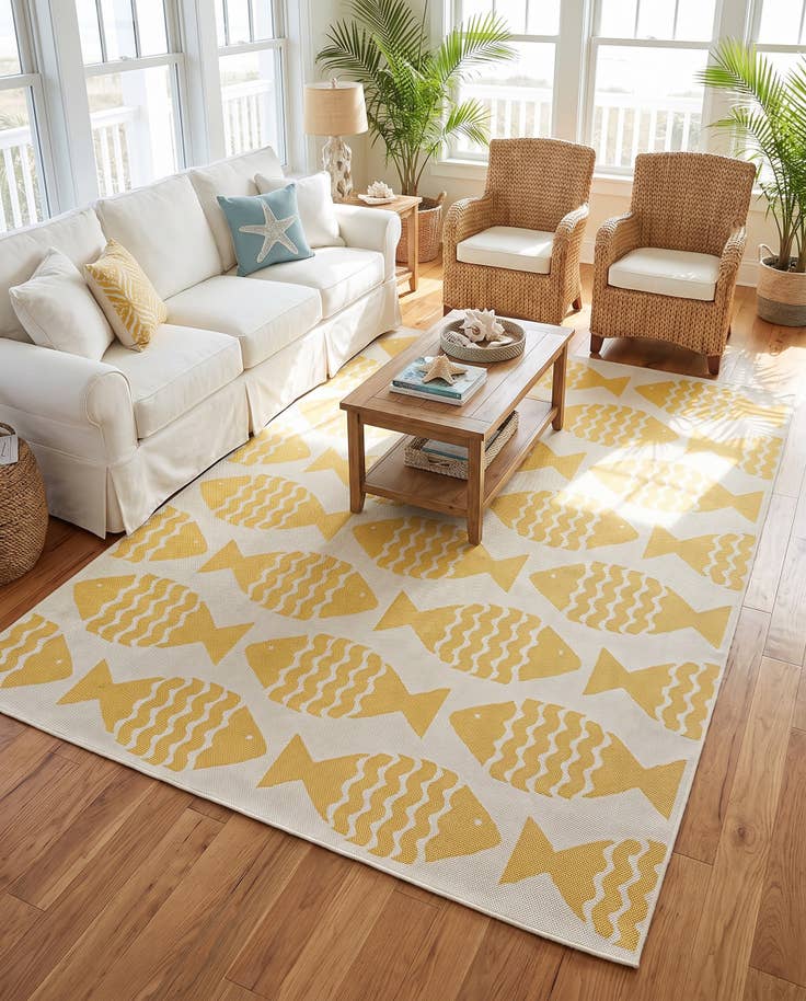 Detail image of 6' 1 x 9' Easy-Clean Coastal Indoor / Outdoor Rug