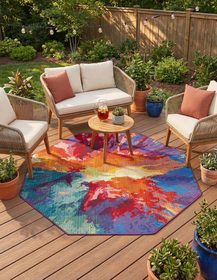 Detail image of 4' x 4'  Washable Modern Indoor / Outdoor Octagon Rug