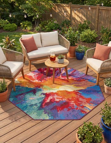 4' x 4' Easy-Clean Modern Indoor / Outdoor Octagon Rug
