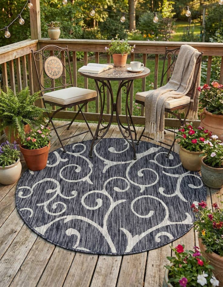 Detail image of 4' x 4'  Washable Botanical Indoor / Outdoor Round Rug