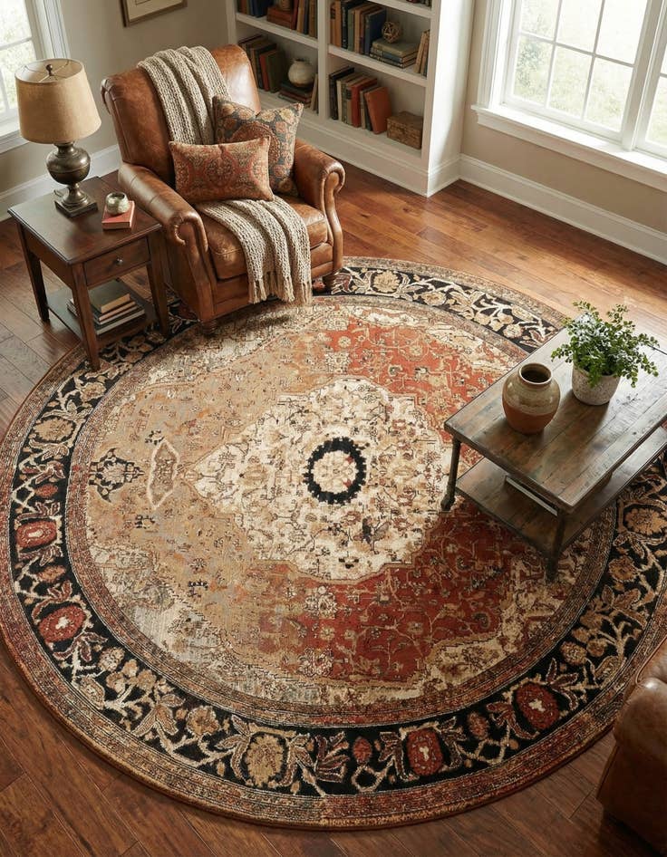 Detail image of 7' 10 x 7' 10 Easy-Clean Traditional Indoor / Outdoor Round Rug