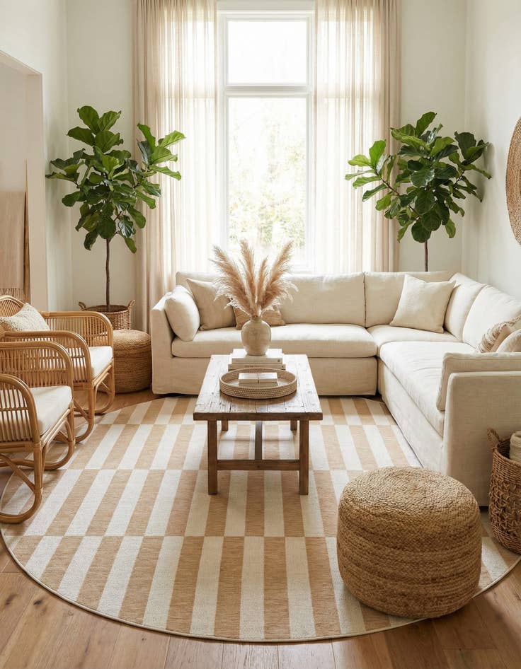 Detail image of 10' x 10'  Washable Striped Indoor / Outdoor Round Rug