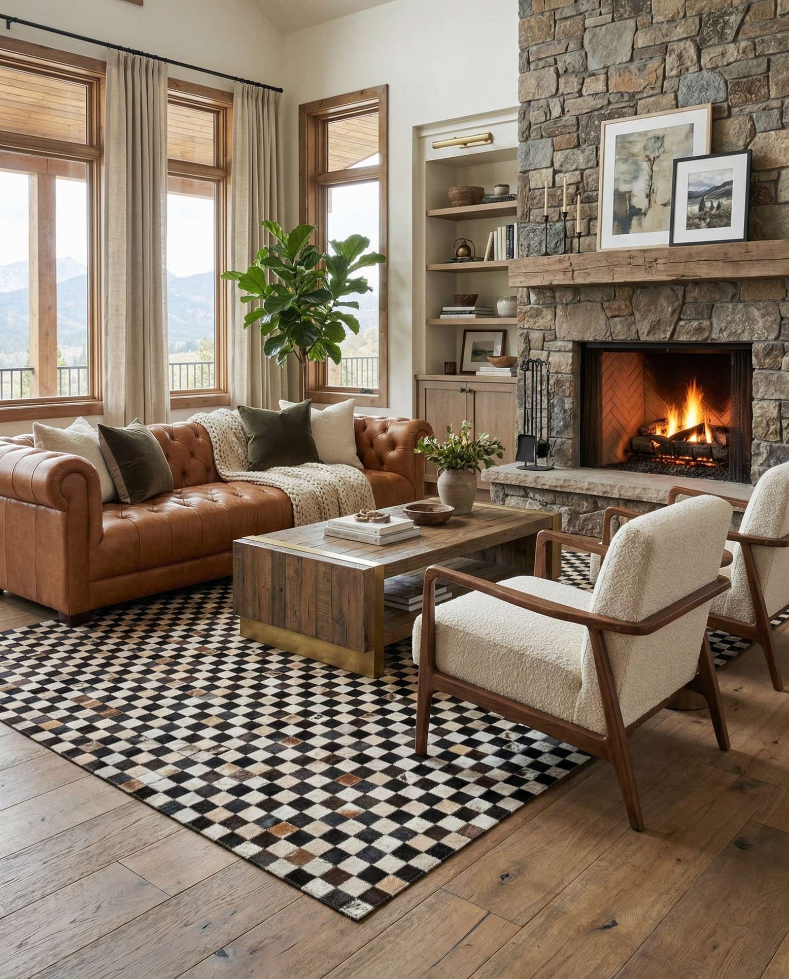 5' 1 x 8' 1 Cowhide Leather Rug