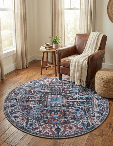 Black Washable Mangata Round Rug
