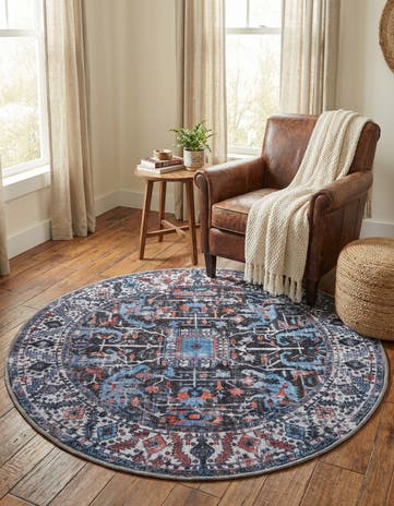 Black Washable Mangata Round Rug