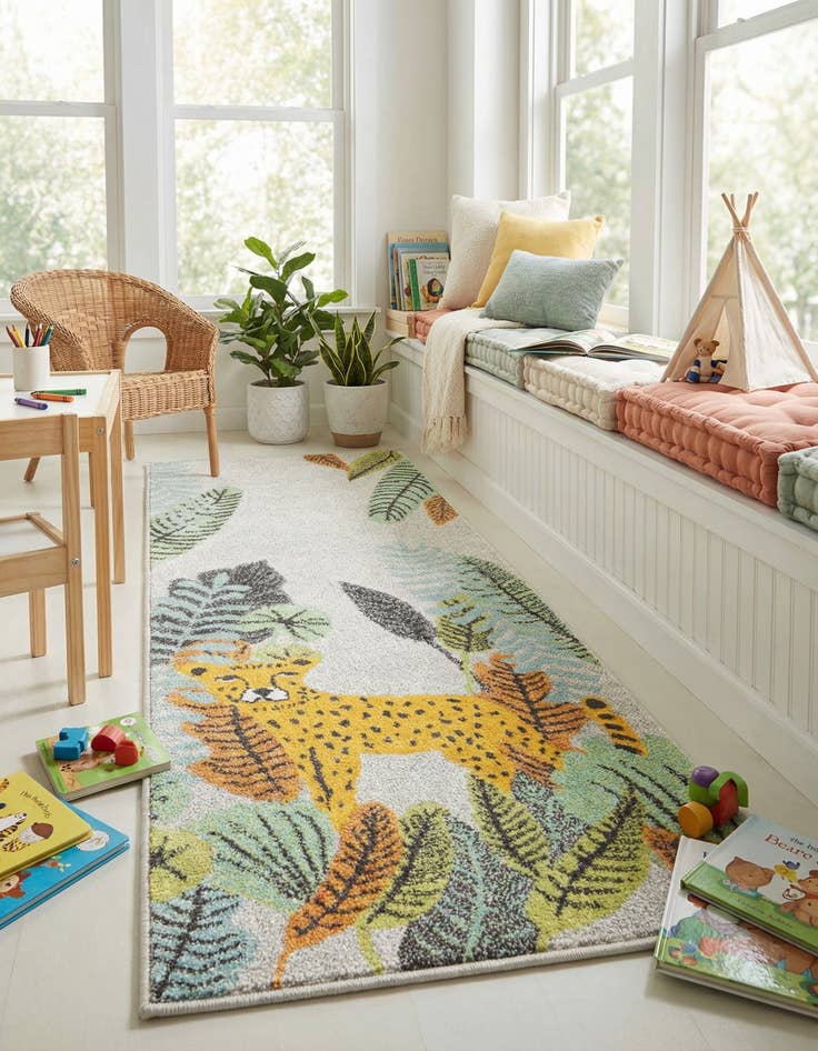 Detail image of 2' 2 x 6' Leopard Whimsy Kids Runner Rug