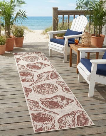 Ivory Rust Red Easy-Clean Coastal Indoor / Outdoor Runner Rug