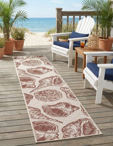 Ivory Rust Red Easy-Clean Coastal Indoor / Outdoor Runner Rug