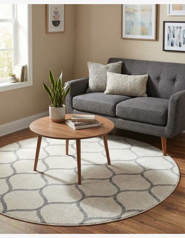 Ivory Lattice Frieze Round Rug