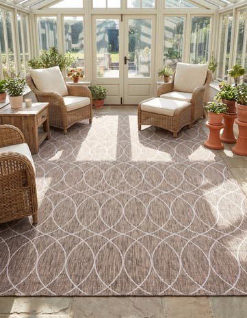 Brown Easy-Clean Lattice Indoor / Outdoor Rug