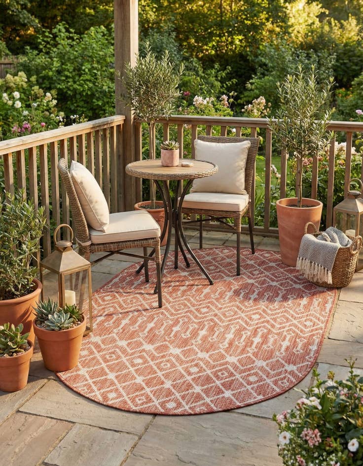 Detail image of  3' x 5' 3  Washable Lattice Indoor / Outdoor Oval Rug