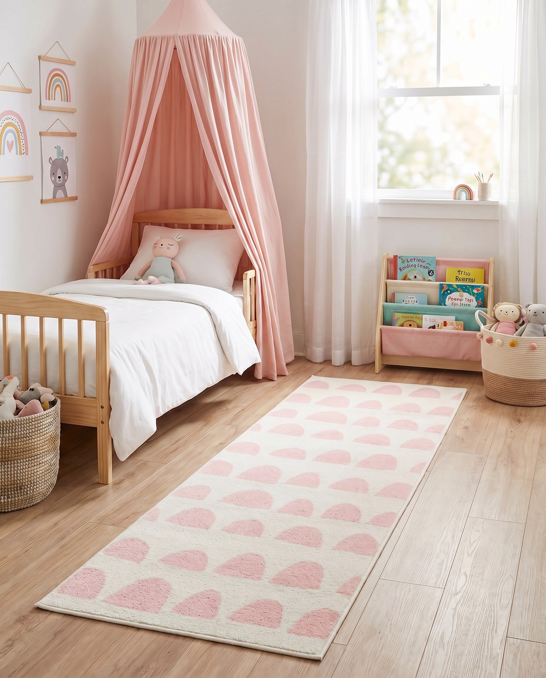 Ivory and Pink Whimsy Kids Runner Rug