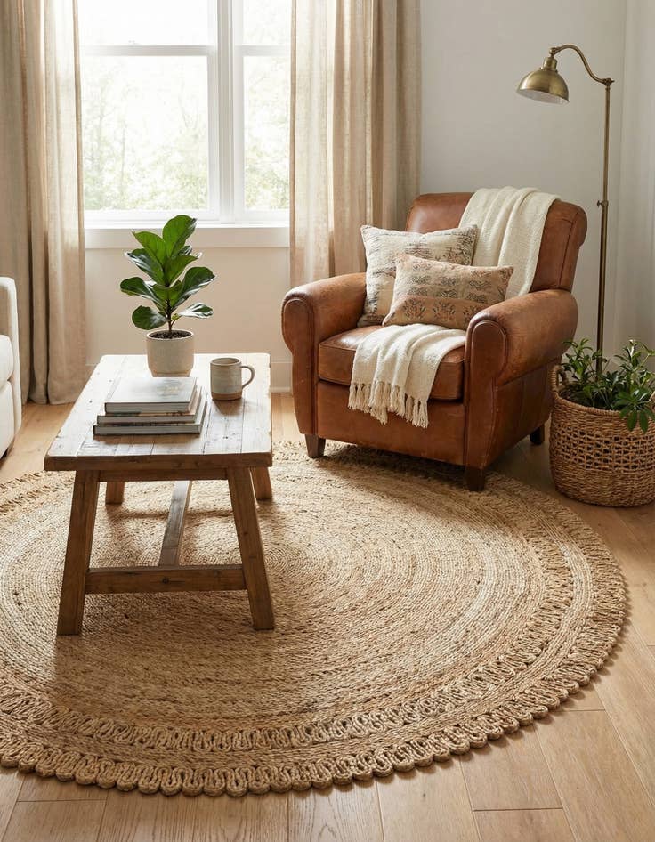 Detail image of  5' 1 x 5' 1  Hand Braided Jute Round Rug