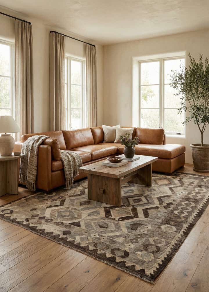 5' 3 x 6' 8 Hand Woven Kilim Maymana Wool Rug