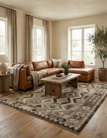 5' 3 x 6' 8 Hand Woven Kilim Maymana Wool Rug