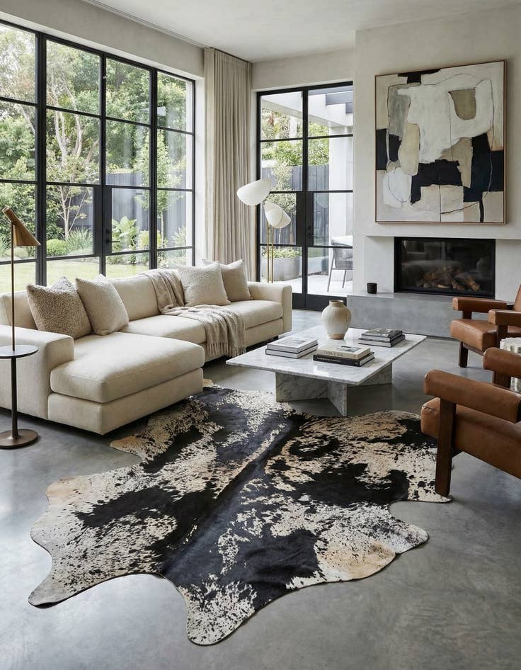 Detail image of 7' x 7' 4 Cowhide & Leather Square Rug