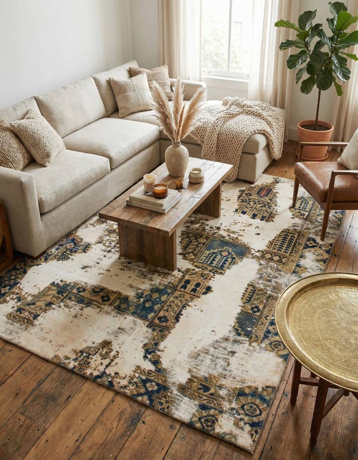 Detail image of 6' 3 x 8'  Hand Knotted Ultra Vintage Persian Wool Rug