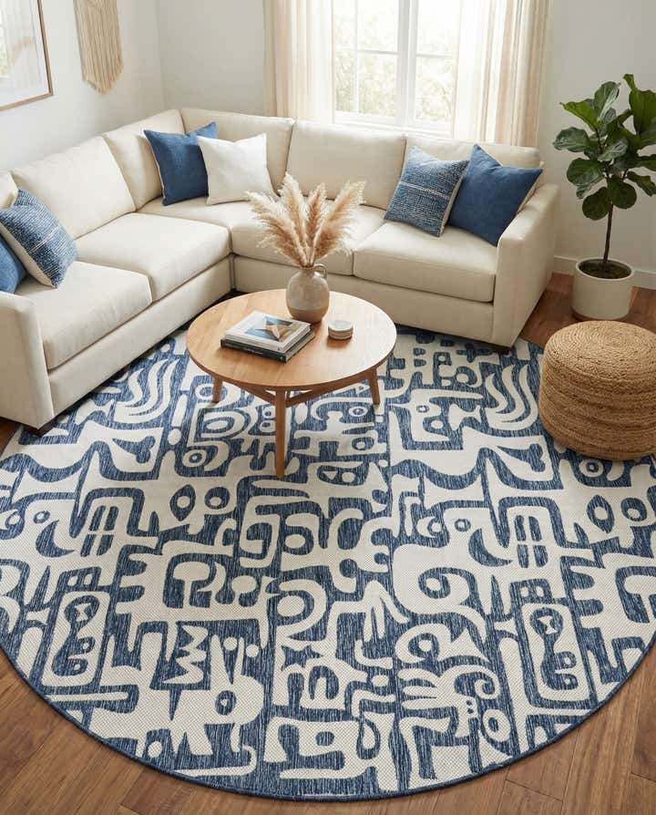 10' x 10' Easy-Clean Modern Indoor / Outdoor Round Rug