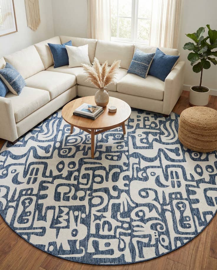 Detail image of 10' x 10' Easy-Clean Modern Indoor / Outdoor Round Rug