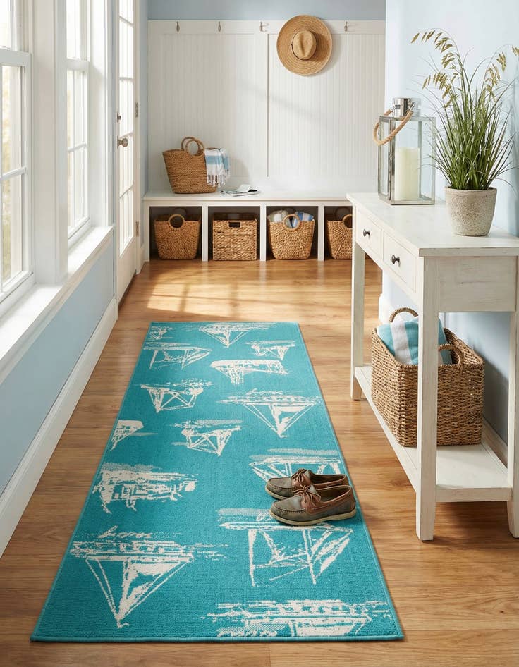Detail image of 2' 7 x 10'  Washable Coastal Indoor / Outdoor Runner Rug
