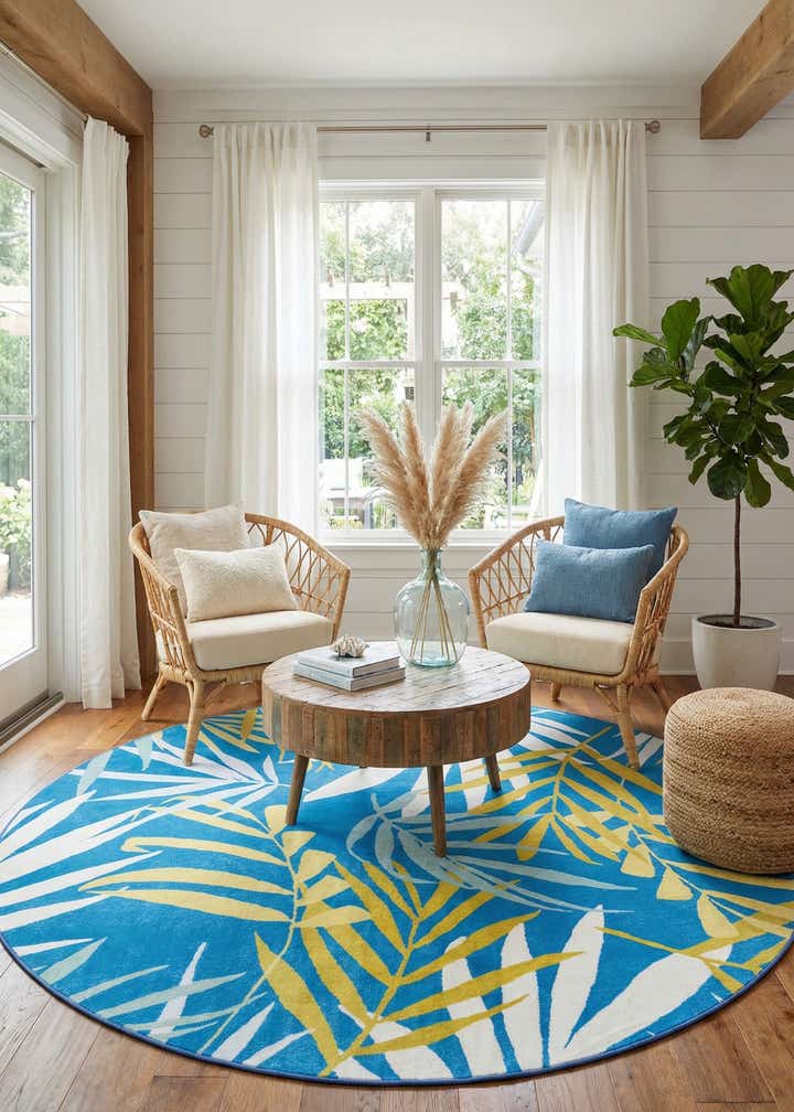 10' x 10' Easy-Clean Jill Zarin Caribbean Indoor / Outdoor Round Rug