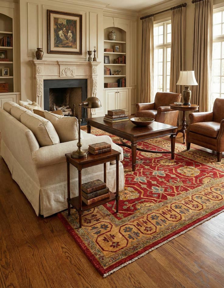 Detail image of 6' 6 x 10'  Hand Knotted Ziegler Wool Rug