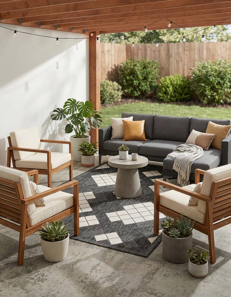 Detail image of 4' x 6'  Washable Modern Indoor / Outdoor Rug