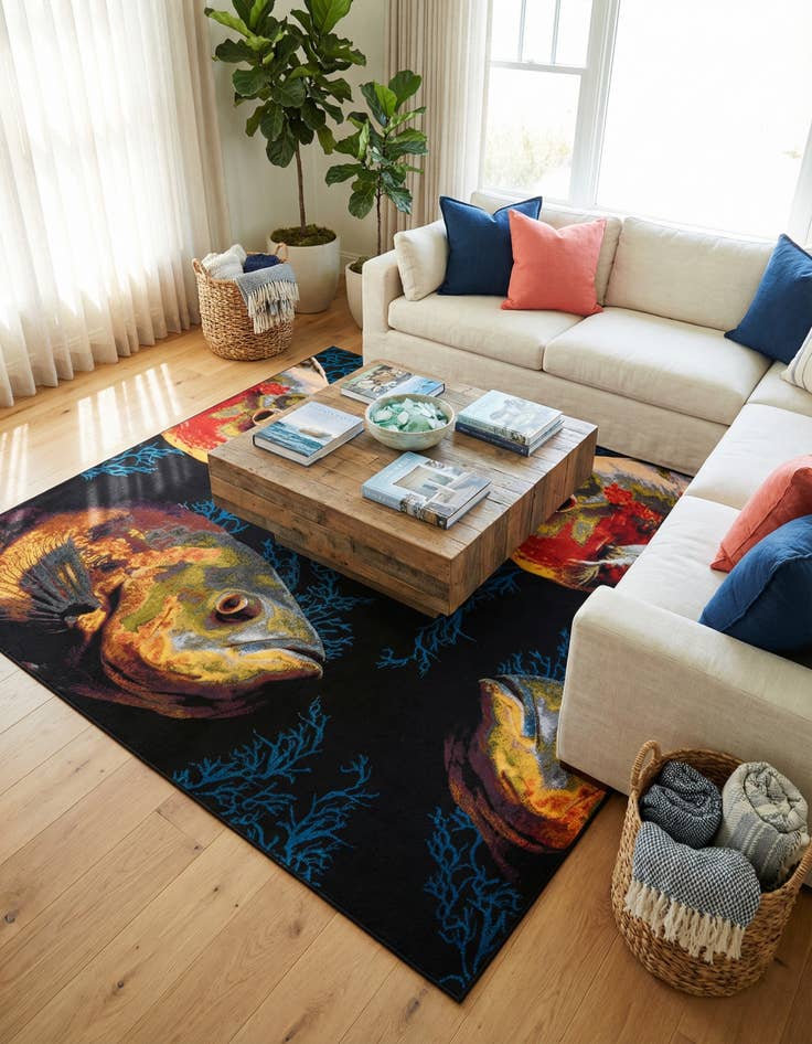 Detail image of  12' x 12'  Washable Coastal Indoor / Outdoor Square Rug