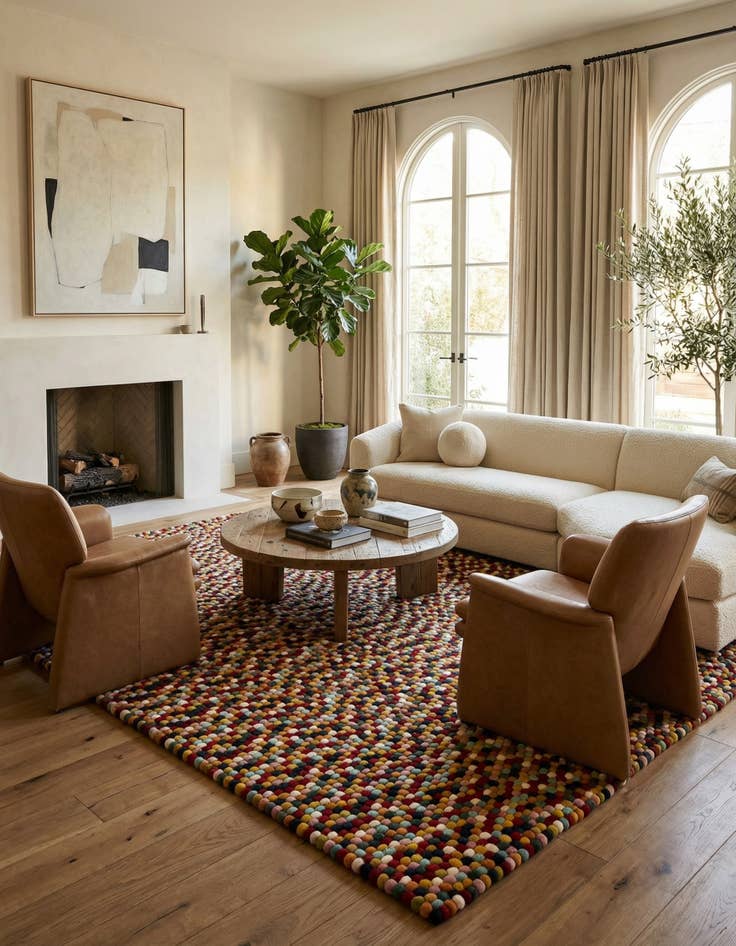 Detail image of  10' x 13' 1  Hand Woven Felt Ball Wool Rug