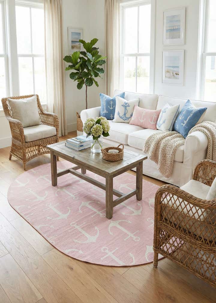 5' 3 x 8' Easy-Clean Coastal Indoor / Outdoor Oval Rug