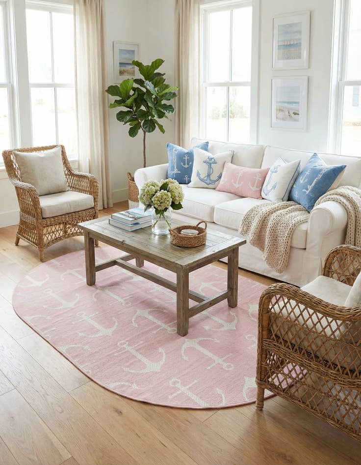 Detail image of 5' 3 x 8'  Washable Coastal Indoor / Outdoor Oval Rug