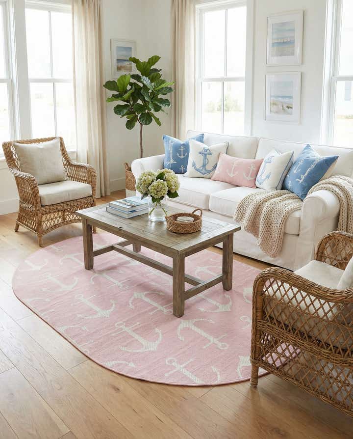 5' 3 x 8' Easy-Clean Coastal Indoor / Outdoor Oval Rug