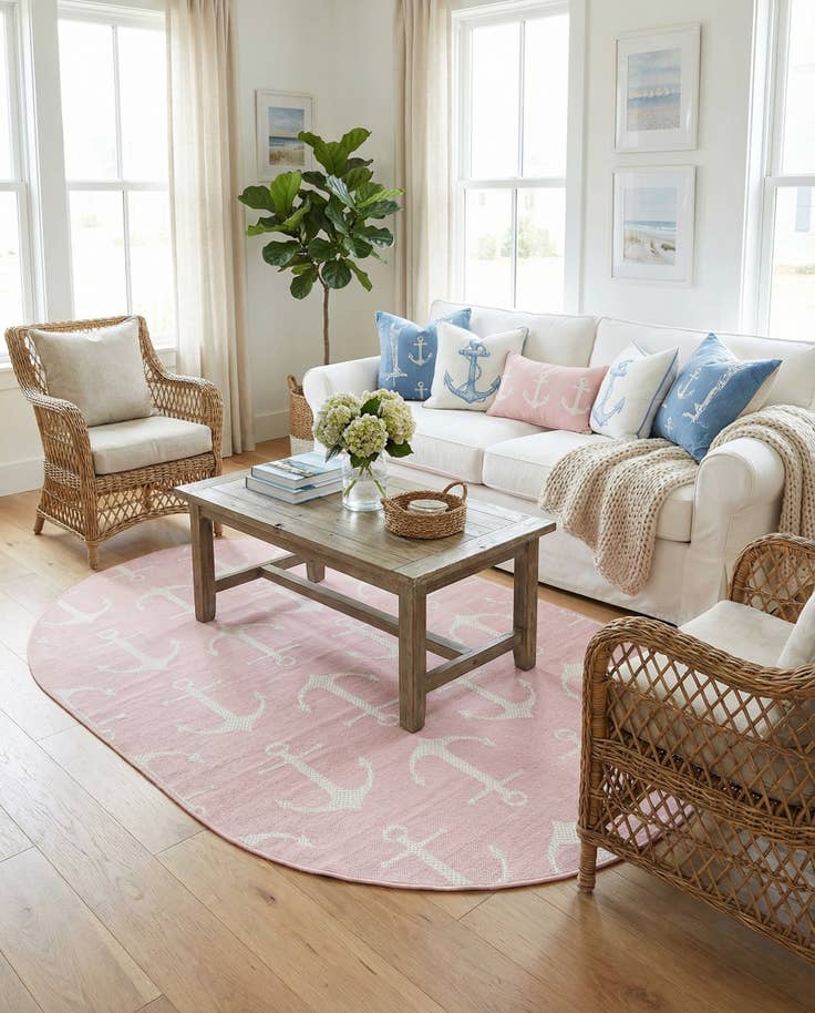 Detail image of 5' 3 x 8' Easy-Clean Coastal Indoor / Outdoor Oval Rug