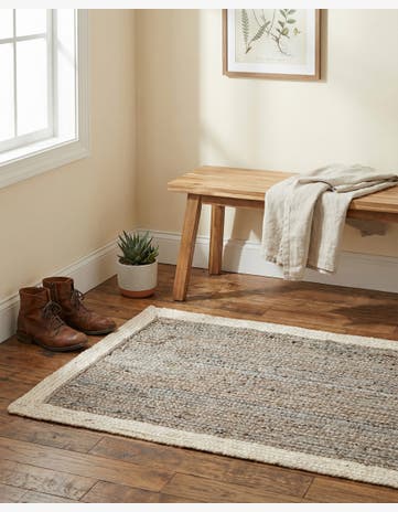 Gray and White Handmade Braided Jute Rug
