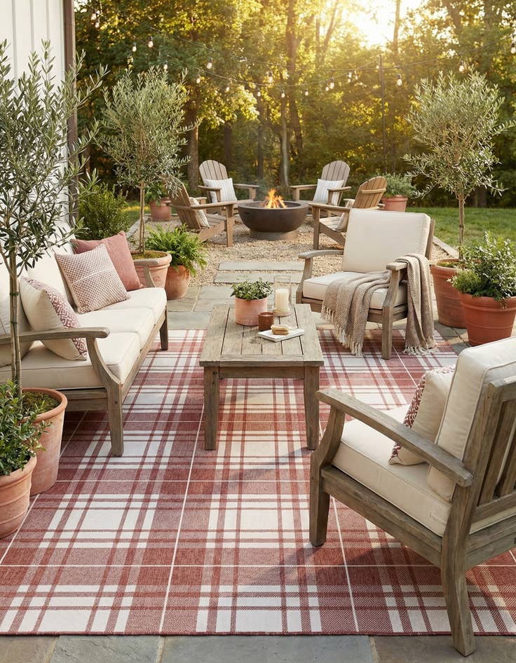 Detail image of  7' 10 x 10'  Washable Checkered Indoor / Outdoor Rug