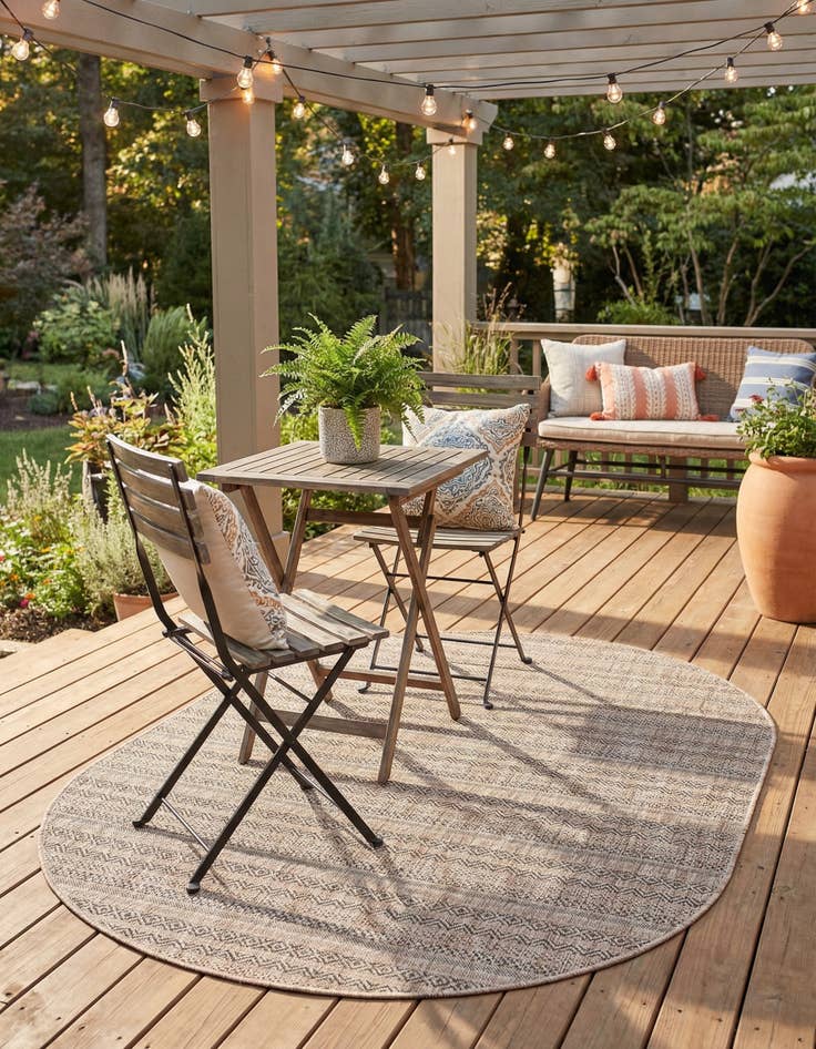 Detail image of 5' 3 x 8'  Washable Striped Indoor / Outdoor Oval Rug