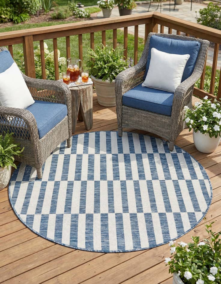 Detail image of 4' x 4'  Washable Striped Indoor / Outdoor Round Rug