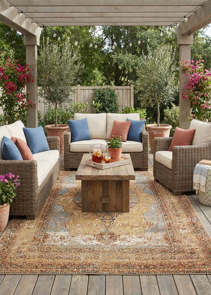 6' x 9' Easy-Clean Traditional Indoor / Outdoor Rug