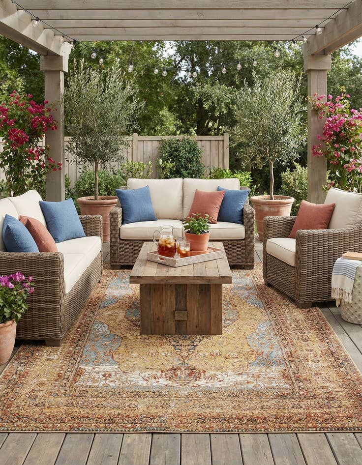 Detail image of 6' x 9'  Washable Traditional Indoor / Outdoor Rug