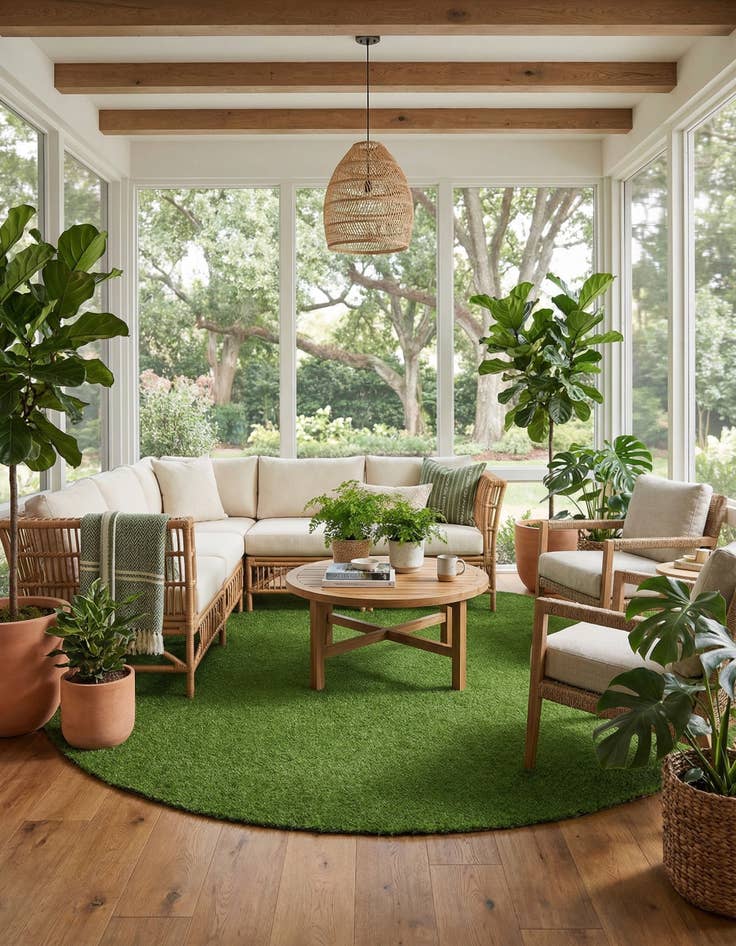 Detail image of 12' x 12'  Washable Grass Indoor / Outdoor Round Rug