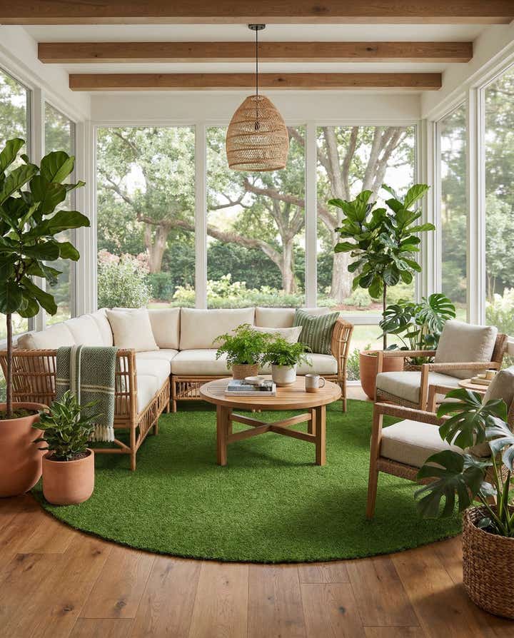 12' x 12' Easy-Clean Grass Indoor / Outdoor Round Rug