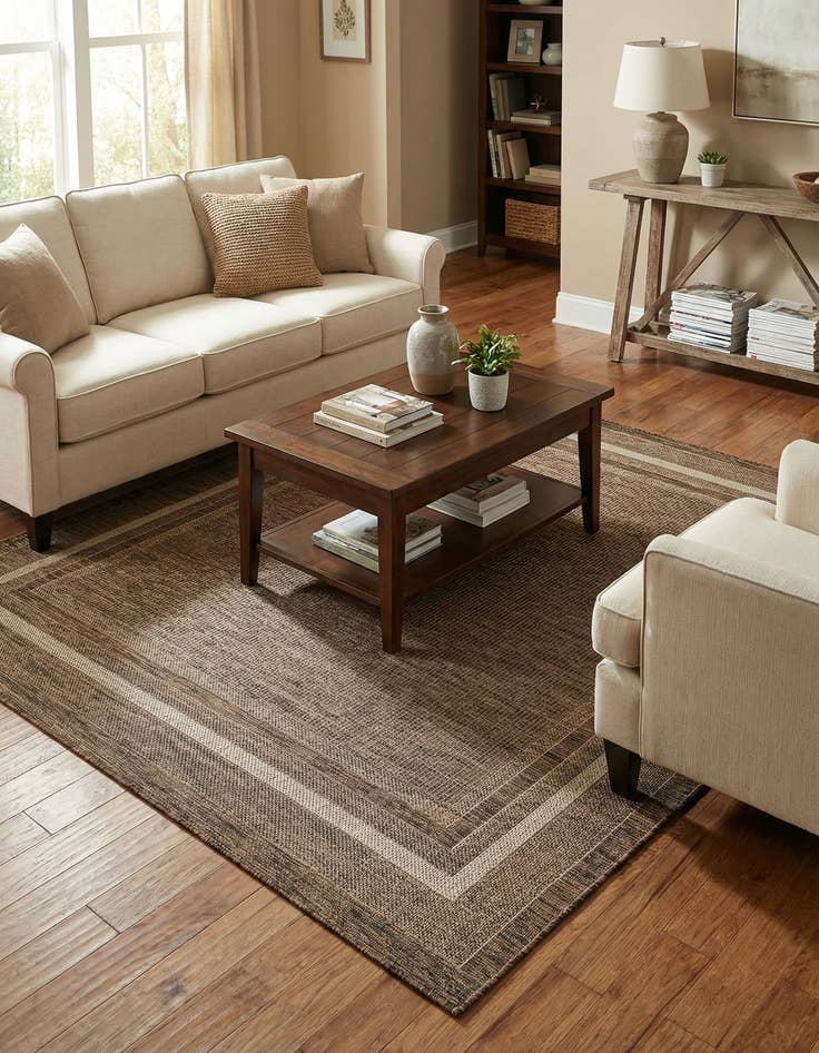 Detail image of 6' 1 x 6' 1  Washable Border Indoor / Outdoor Square Rug