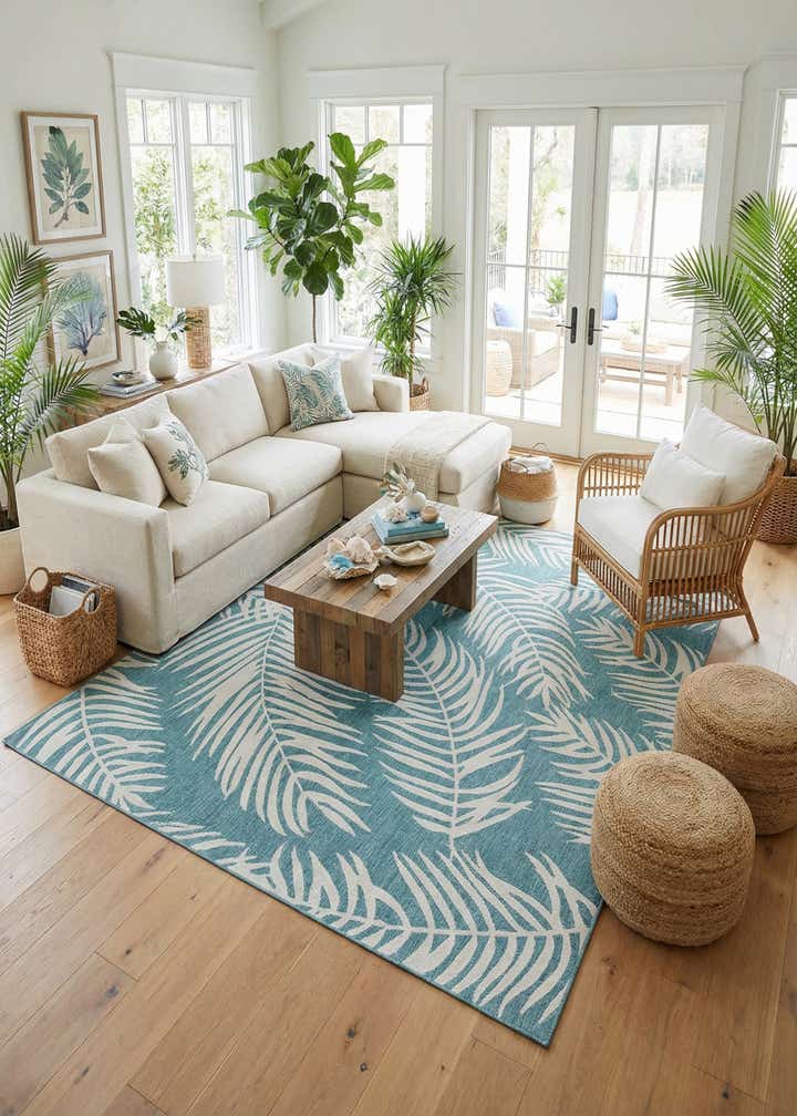 10' 8 x 10' 8 Easy-Clean Botanical Indoor / Outdoor Square Rug