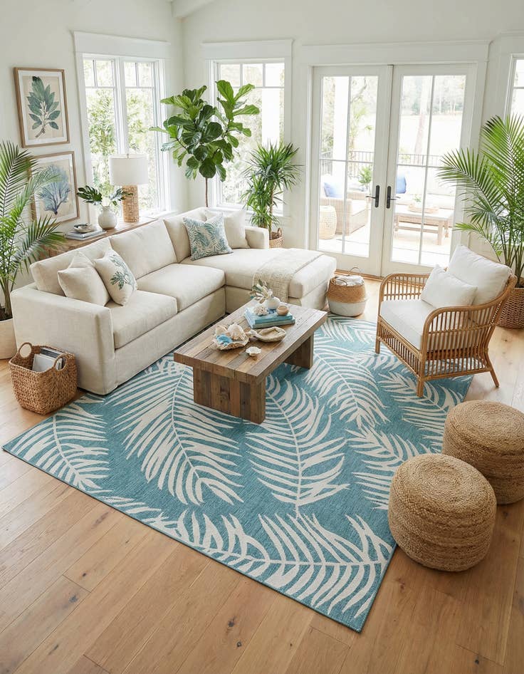 Detail image of 10' 8 x 10' 8  Washable Botanical Indoor / Outdoor Square Rug