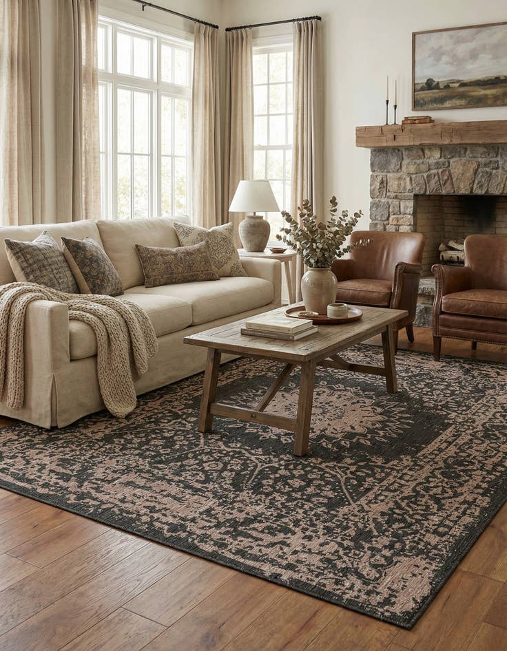 Detail image of  9' x 12'  Washable Traditional Indoor / Outdoor Rug