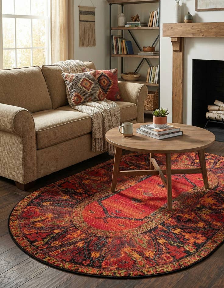 Detail image of 4' x 6'  Washable Tribal Indoor / Outdoor Oval Rug