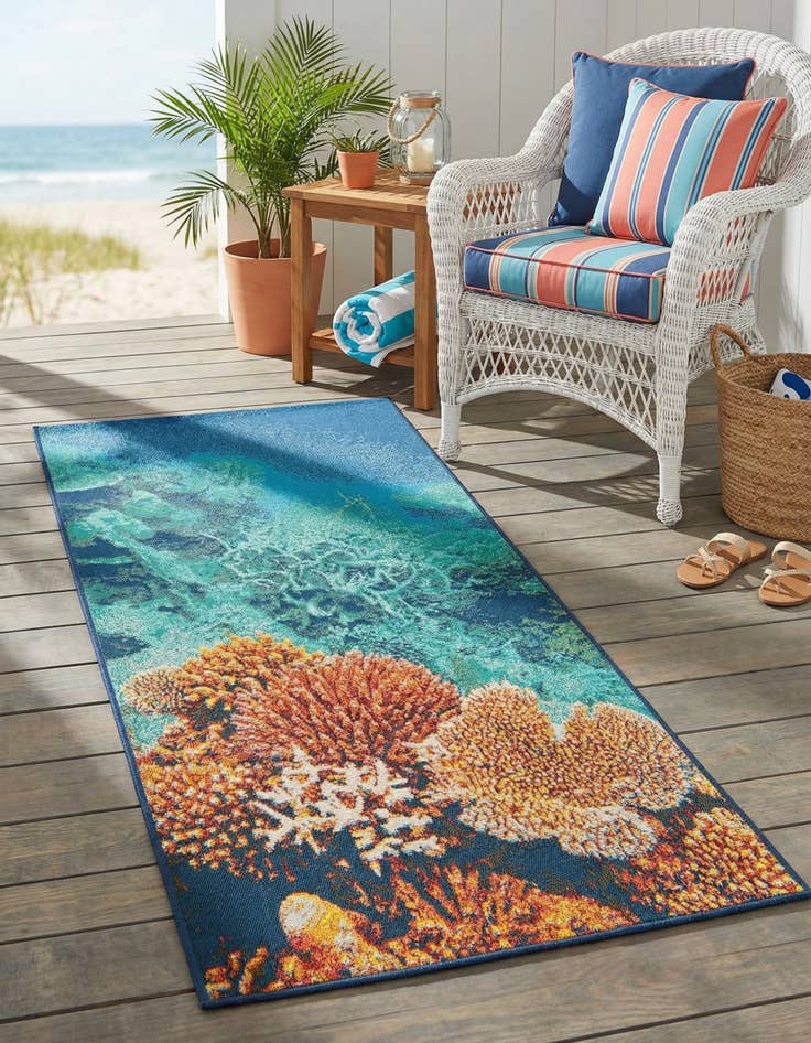 Detail image of 2' 7 x 5' 3  Washable Coastal Indoor / Outdoor Runner Rug