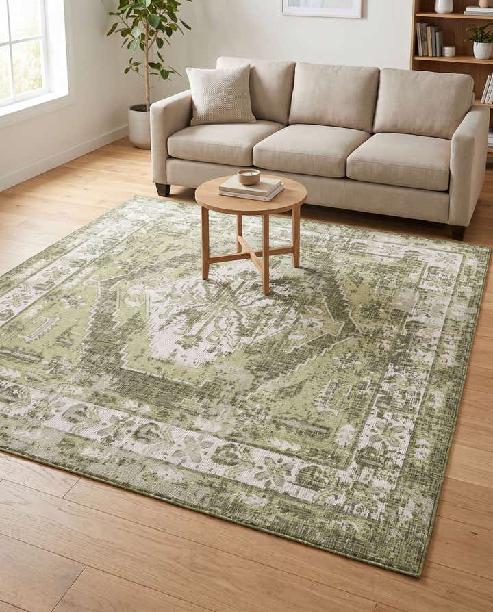 7' 10 x 7' 10 Easy-Clean Traditional Indoor / Outdoor Square Rug